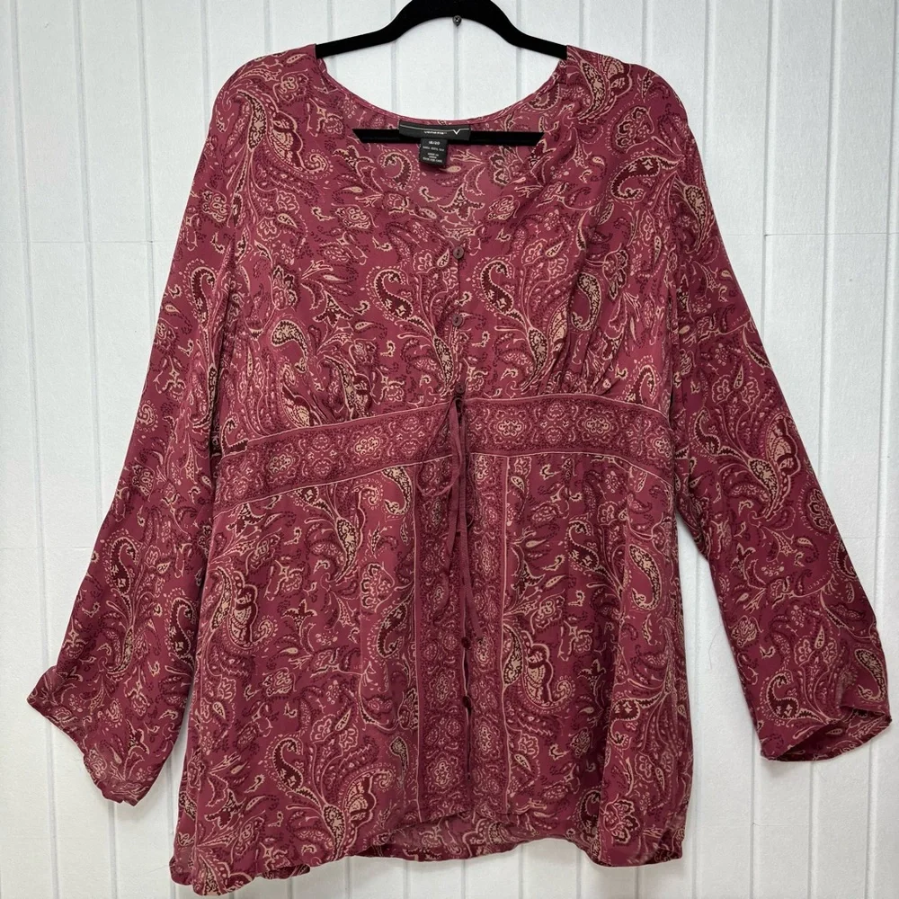 Venezia Long Sleeve Relaxed Tunic Blouse 100%‎ silk  size 18/20